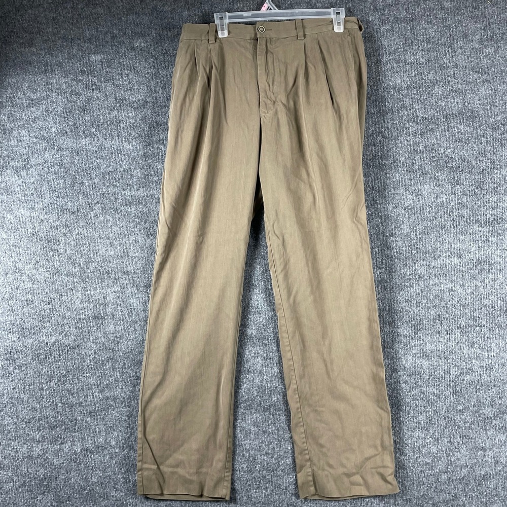Tommy Bahama Pants Mens 35 Fits 35x32 Khaki Silk Rayon Pleated Slacks Bamboo